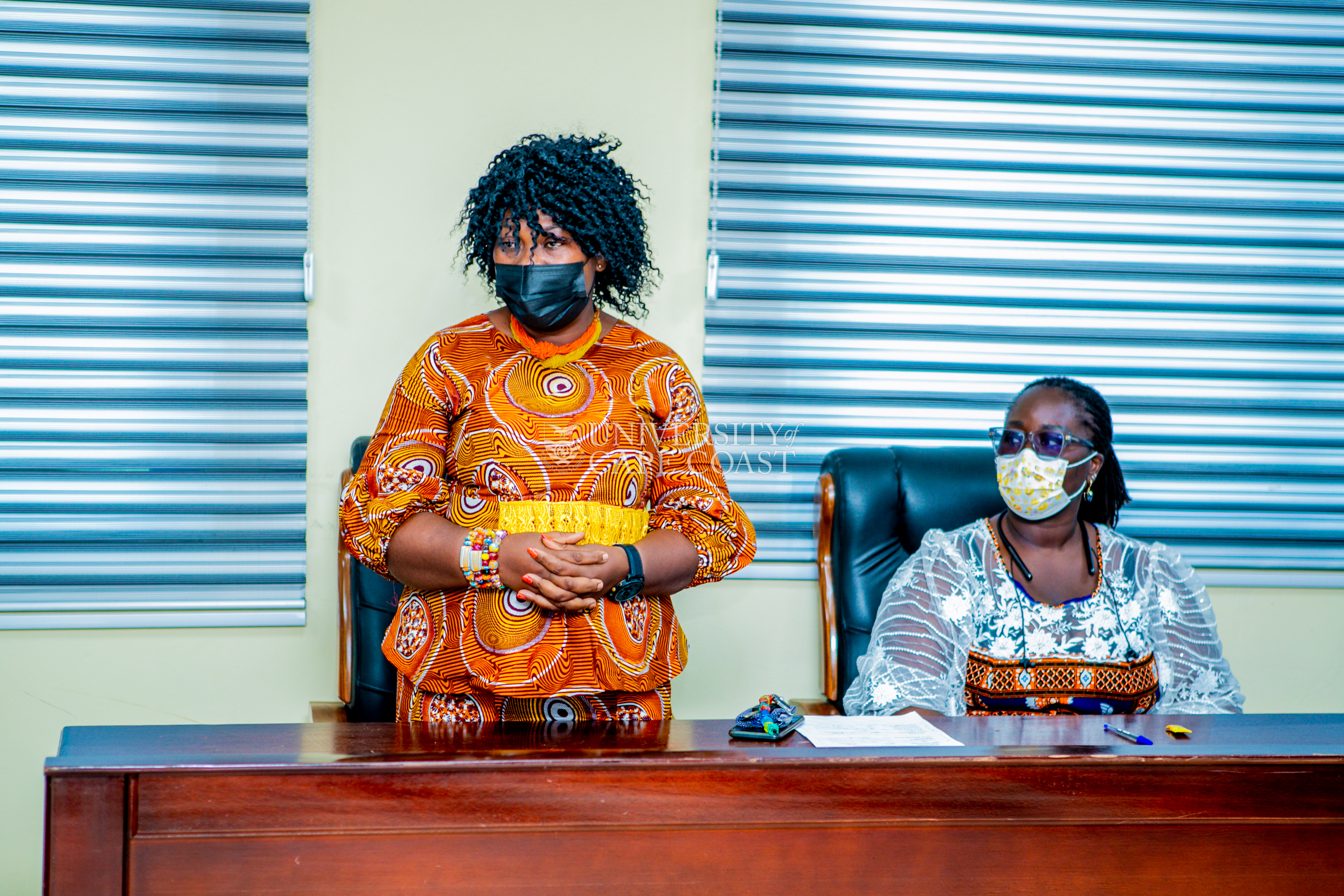 Executive Producer of Edupro Concepts Ventures, Mrs. Christabel Botchey (standing) with Assistant Headmistress University JHS, Mrs. Eleanor Onyame