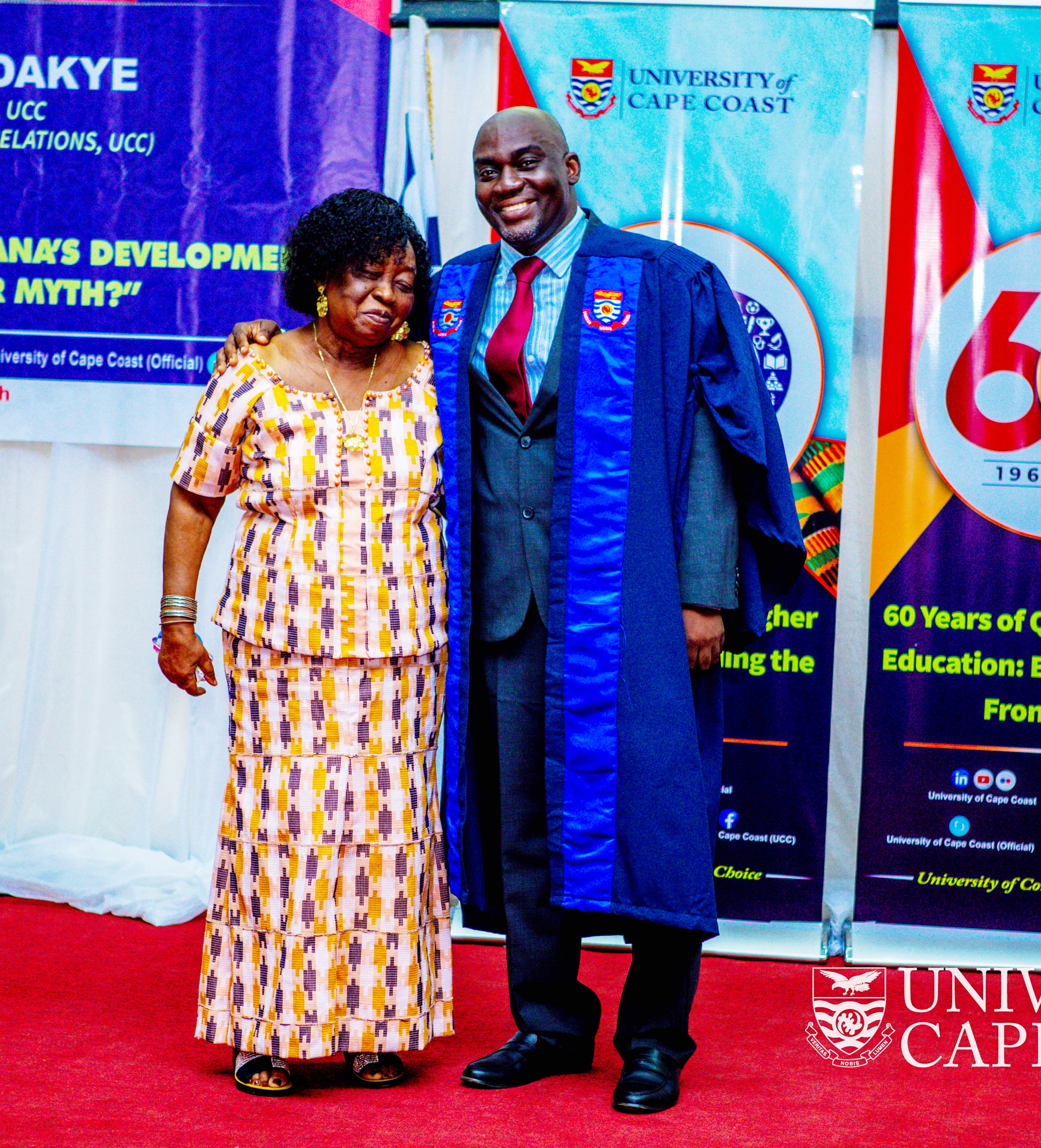 Prof. Boakye being congratulated by his mother after the lecture Prof. Boakye being congratulated by his mother after the lecture