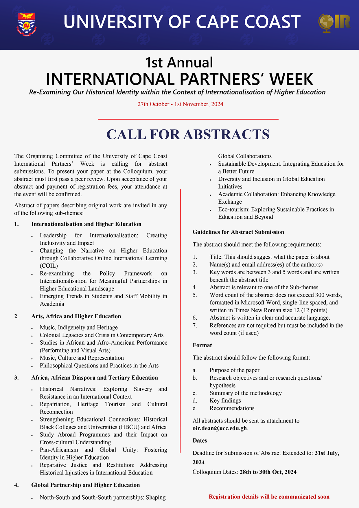 1STANNUAL INTERNATIONAL PARTNERS’ WEEK ANNOUNCEMENT