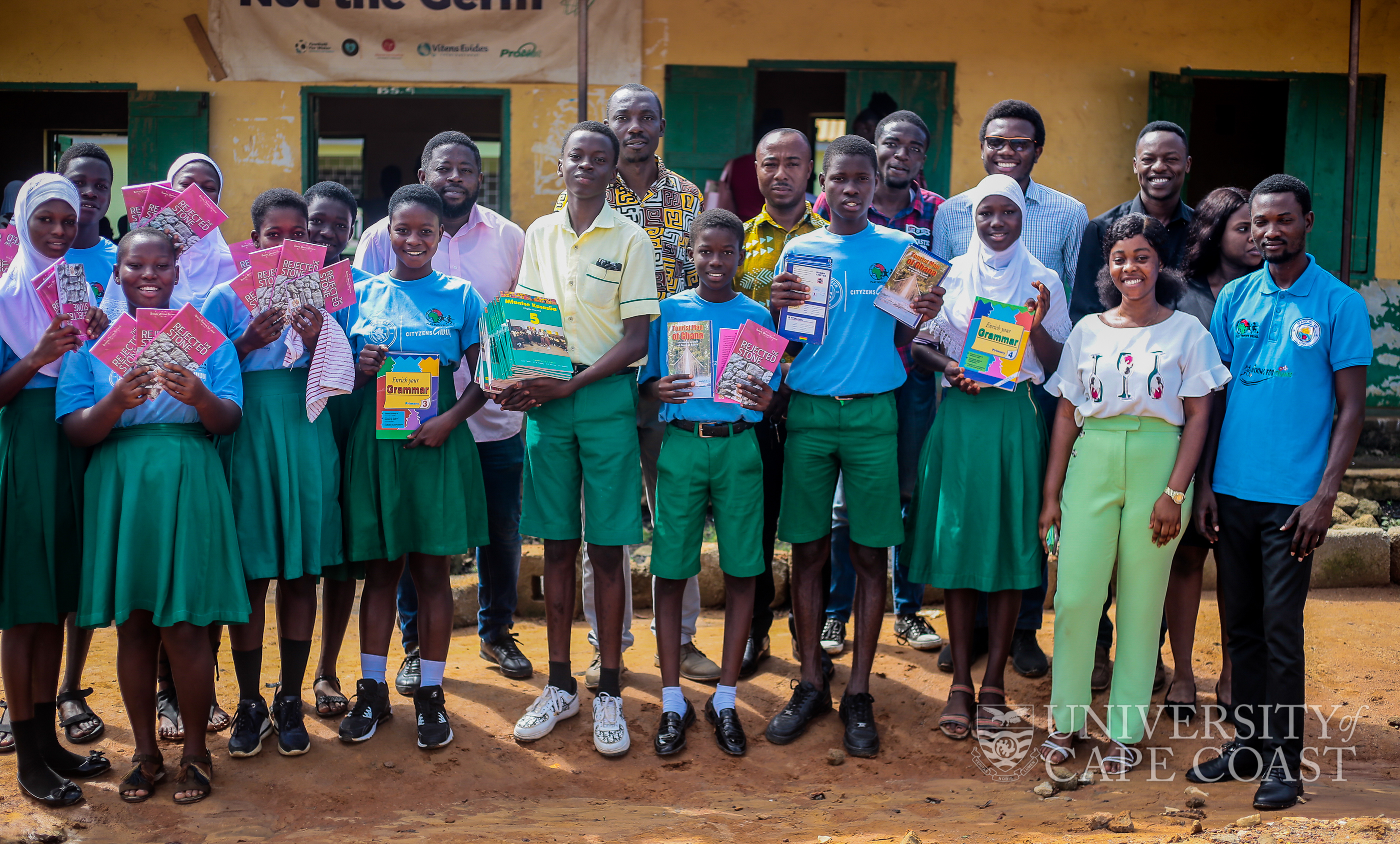Some pupils of the school with the donated books