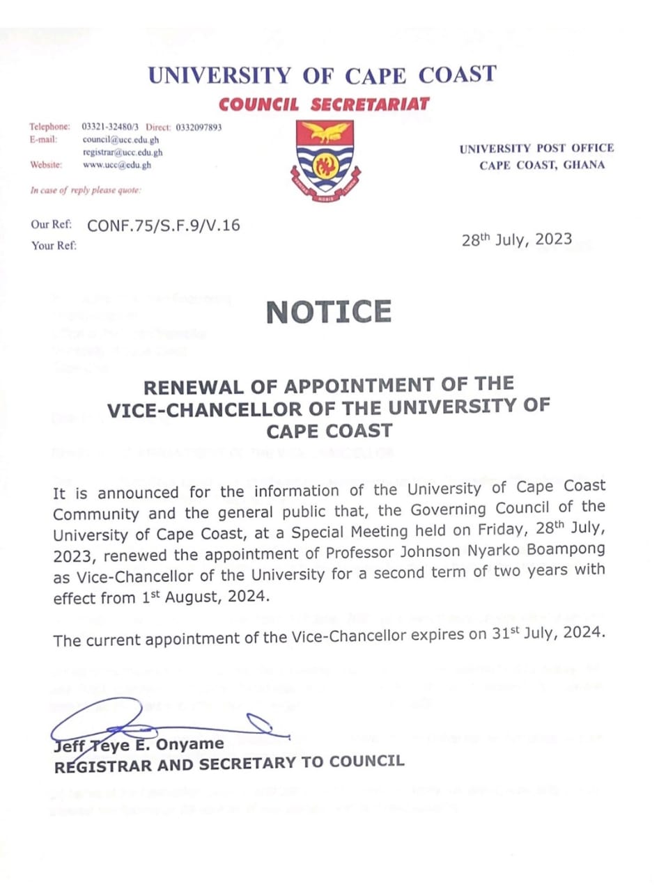 Renewal of Vice-Chancellor's Appointment Renewal of Vice-Chancellor's Appointment