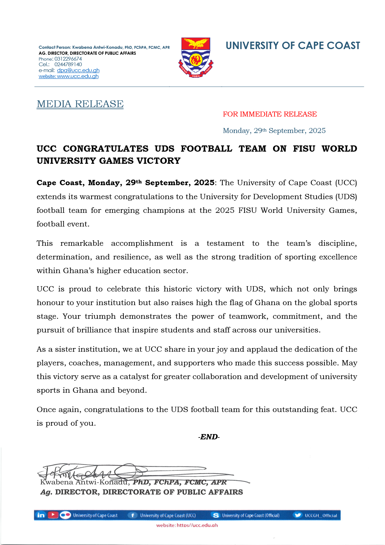PRESS RELEASE
