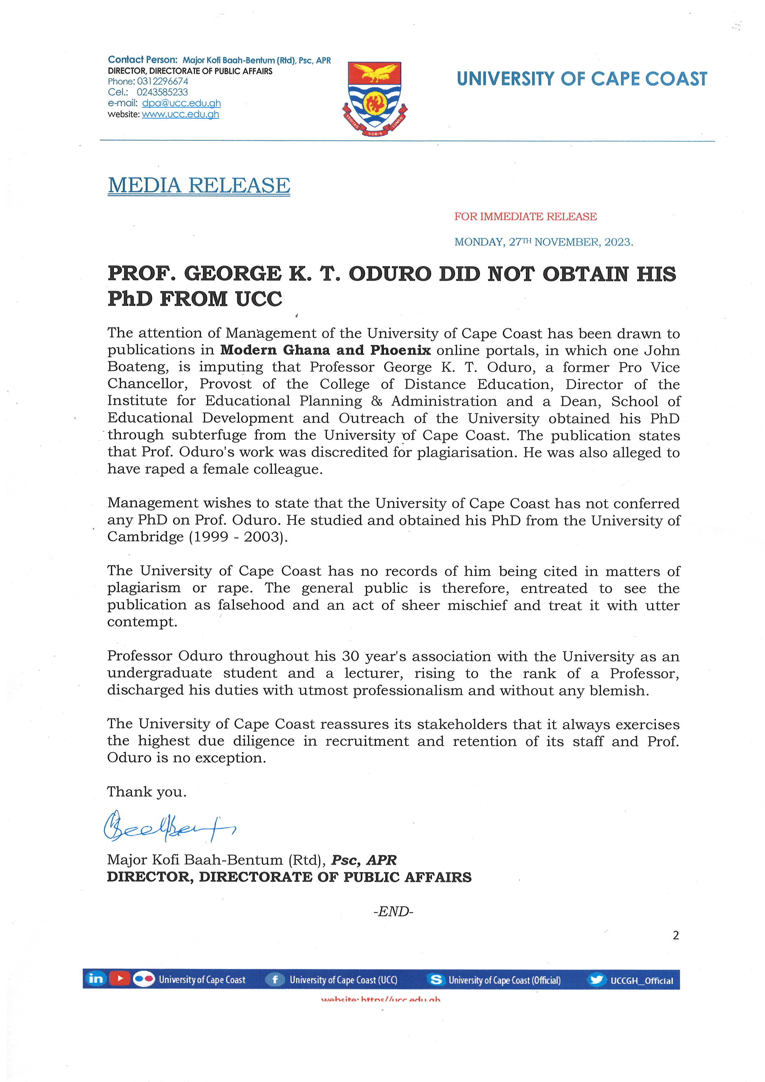 PRESS RELEASE