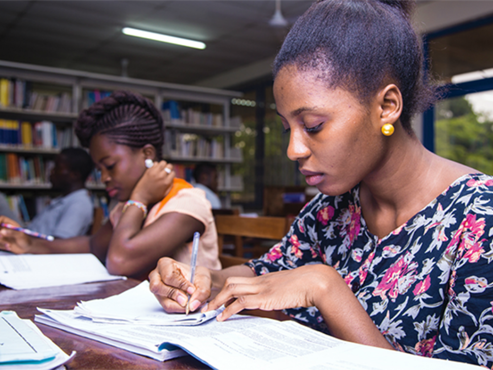 Undergraduate students learning at the Sam Jona library