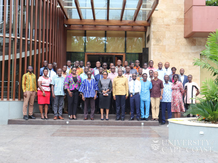 The Management of the University of Cape Coast in a photograph with GTEC, USAID reps and various committee members.