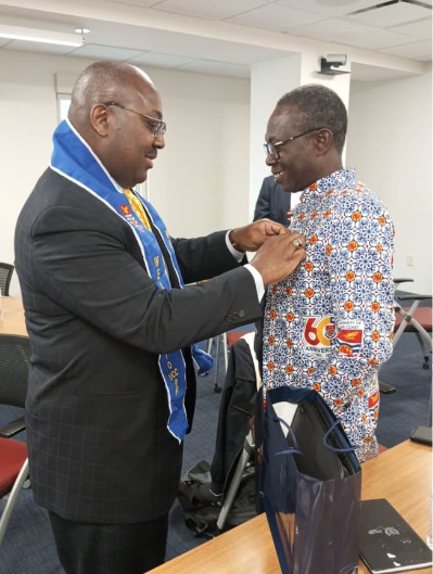  Prof. Johnson Nyarko Boampong, VC UCC (Right) and Dr. Anthony K. Wutoh, Provost &amp; Chief Academic Officer, Howard State University (left) exchanging gifts
